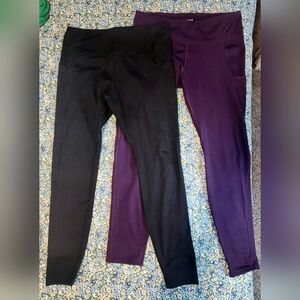 2 Pair Bundle of Brooks Women's Thermal Tights Black and Purple